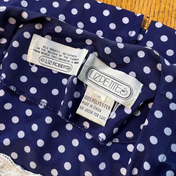 Vintage Navy Blue Polka Dot Dress - Picture 2 of 4